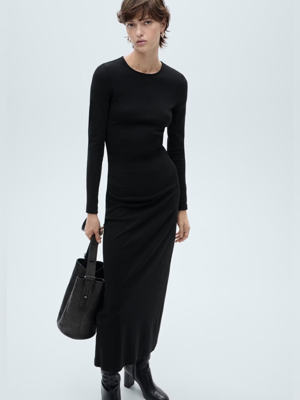 Mango Black knit midi dress NWT